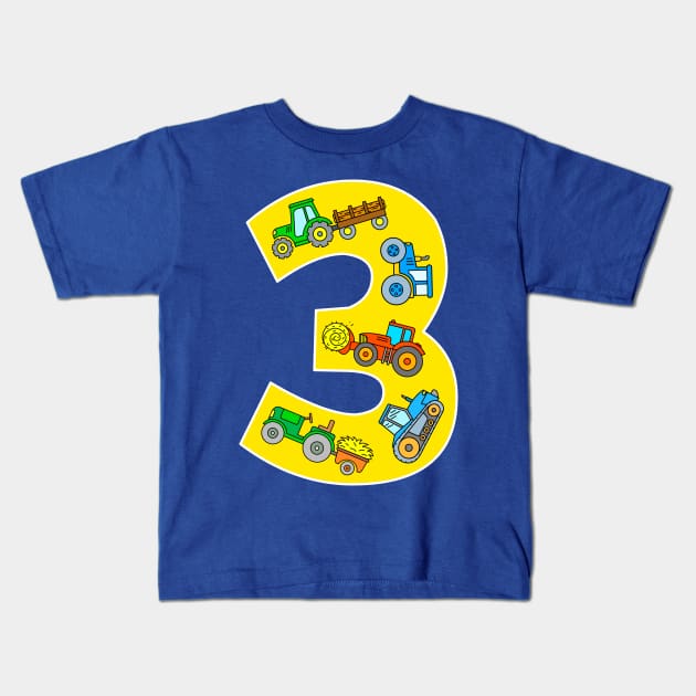 Tractor Farm Vehicles 3 Year Birthday Kids T-Shirt by samshirts